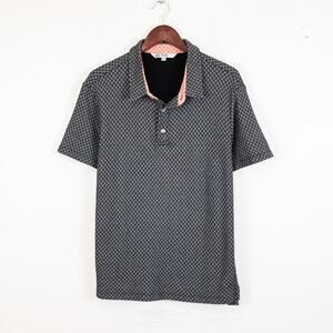 Mr. Turk Men's Cotton knit Polo Shirt Black Geo Print size 2XL